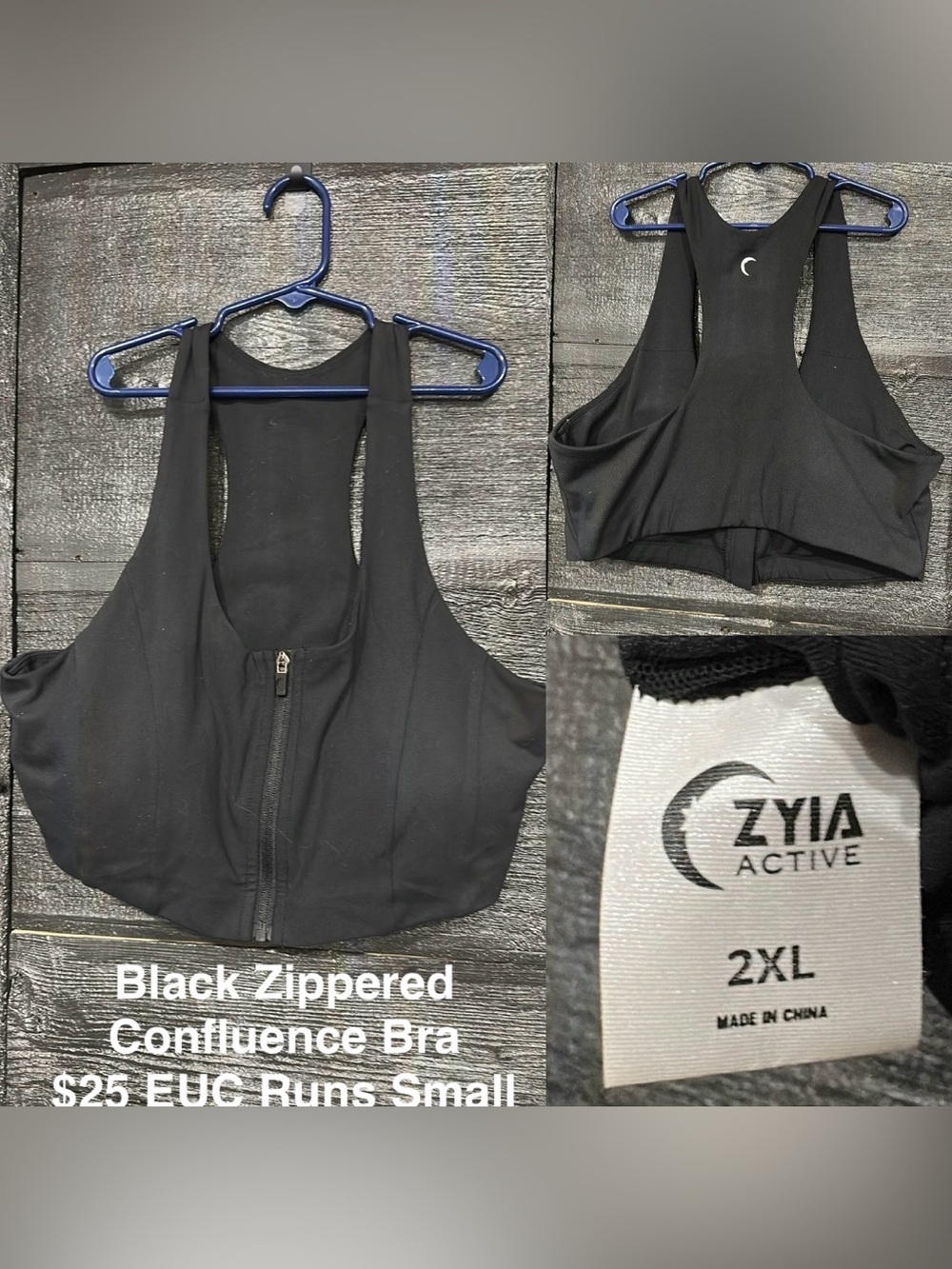 Zyia Active Black Front-Zip Confluence Racerback Sports Bra